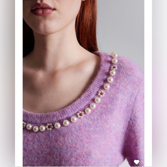 NWT Paris Atelier & Other Stories Pullover Pearl-Beaded Knit Sweater in Lilac M - Picture 3 of 16